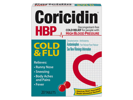 MSD Consumer Care 11523432502 Coricidin HBP Cold & Flu Tablets