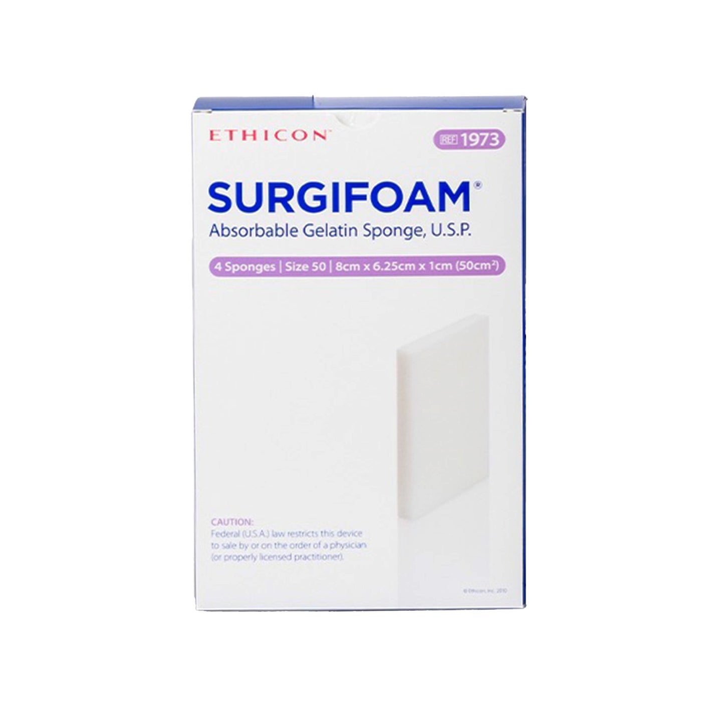 Ethicon 1973 Absorbable Gelatin Sponge Surgifoam® 8 X 6.25 cm X 10mm Sterile
