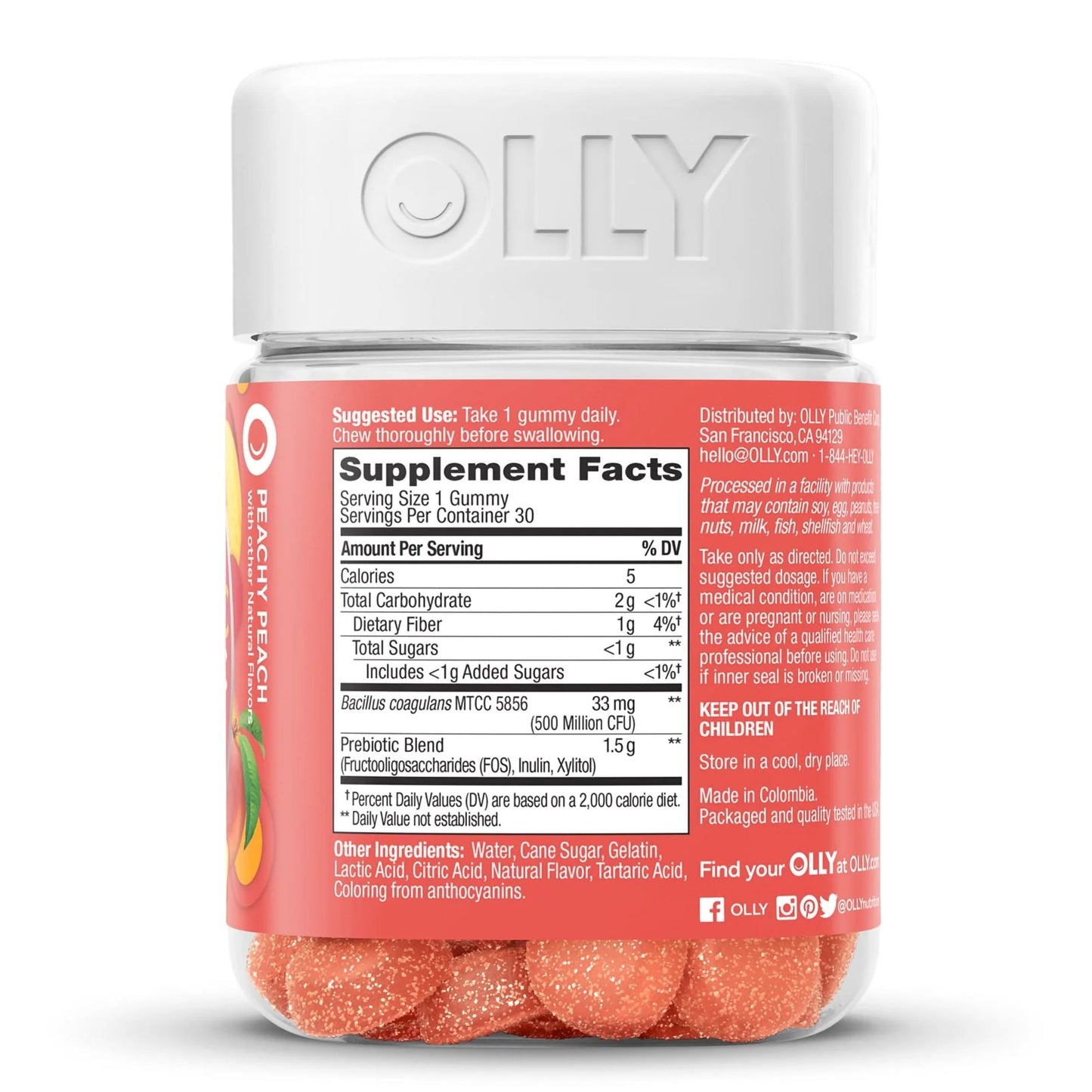 Prebiotic / Probiotic Dietary Supplement OLLY® Probiotic + Prebiotic 30 per Bottle Gummy
