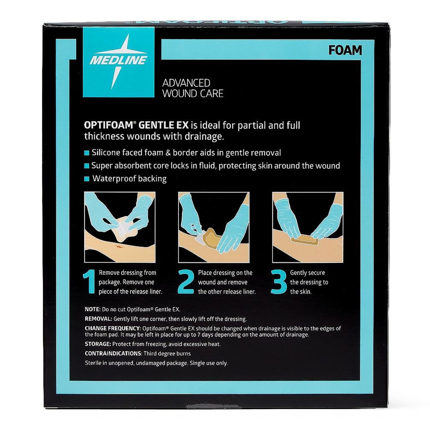 Foam Dressing Optifoam® Gentle EX 4 X 4 Inch With Border Waterproof Backing Silicone Face and Border Square Sterile