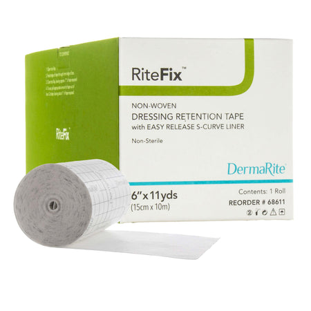 DermaRite 68611 RiteFix Nonwoven Dressing Retention Tape, 6 Inch x 11 Yard, White