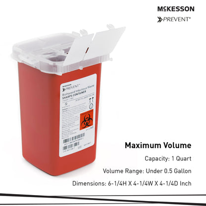 McKesson Prevent® Sharps Container, 1 Quart, 6-1/4 x 4-1/4 x 4-1/4 Inch