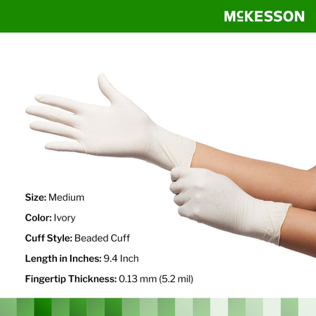 McKesson 14-426 Confiderm CL Latex Exam Glove, Medium, Ivory