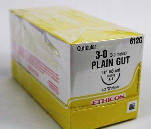 Ethicon 612G GUT PLAIN Absorbable Suture with Needle, Size 3-0, X-1 Reverse Cutting Monofilament