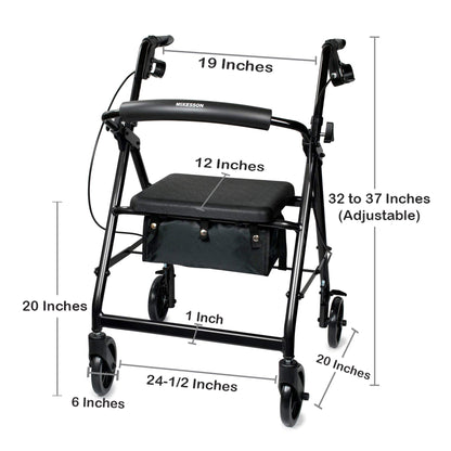 McKesson Folding Aluminum Four-Wheel Rollator, Black