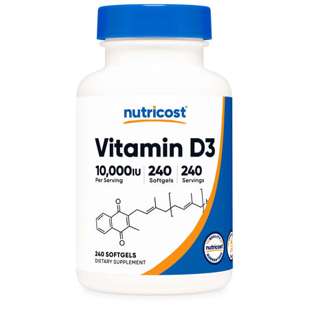 Nutricost NTC071101 Dietary Supplement Vitamin D3 10,000 IU Strength Softgel 240 Per Bottle