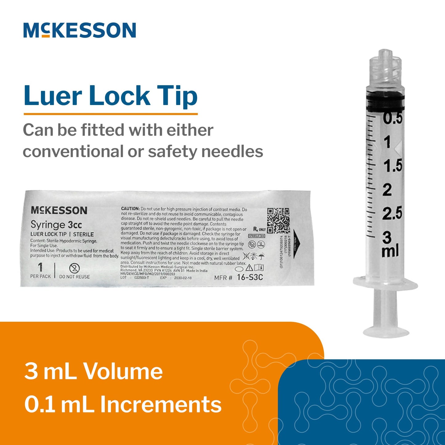 General Purpose Syringe McKesson 3 mL Luer Lock Tip Without Safety