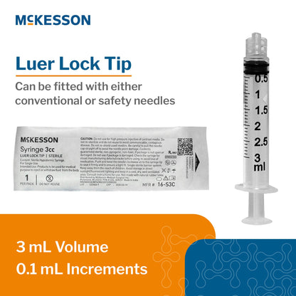 General Purpose Syringe McKesson 3 mL Luer Lock Tip Without Safety