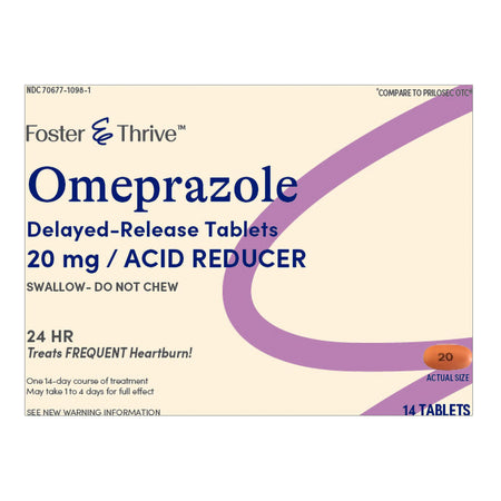 McKesson 1238976 Foster & Thrive Omeprazole 20 mg Delayed Release Tablets