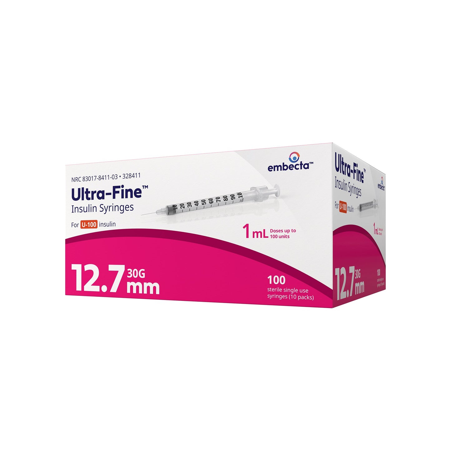 Standard Insulin Syringe with Needle Ultra-Fine™ 1 mL 1/2 Inch 30 Gauge NonSafety Regular Wall
