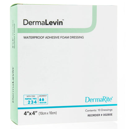 DermaLevin® Adhesive with Border Foam Dressing, 4 x 4 Inch