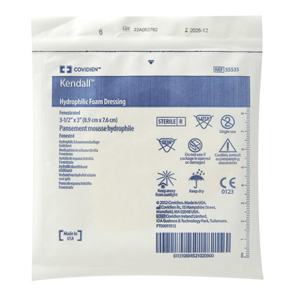 Kendall™ Nonadhesive without Border Foam Dressing, 3½ x 3 Inch Fenestrated