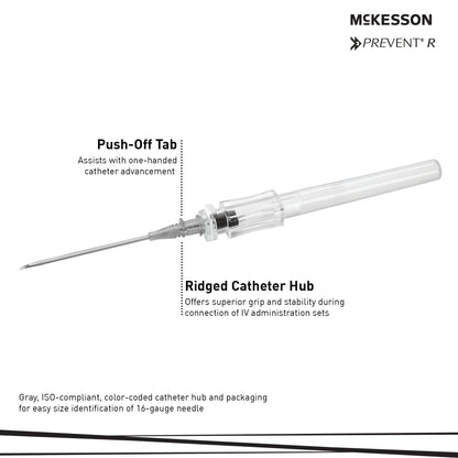 Peripheral IV Catheter McKesson 16 Gauge 1.16 Inch Polyurethane Straight Hub Non Blood Control Push Button Safety