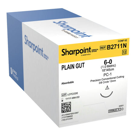 Surgical Specialties B2711N Plain Gut Absorbable Suture with Needle, Precision Conventional Cutting