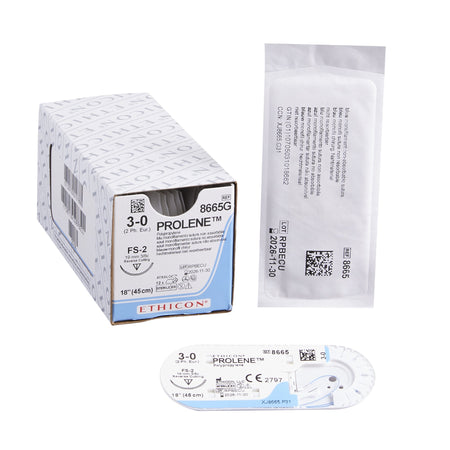Ethicon 8665G Prolene Polypropylene Nonabsorbable Suture with Needle, Size 3-0, Reverse Cutting