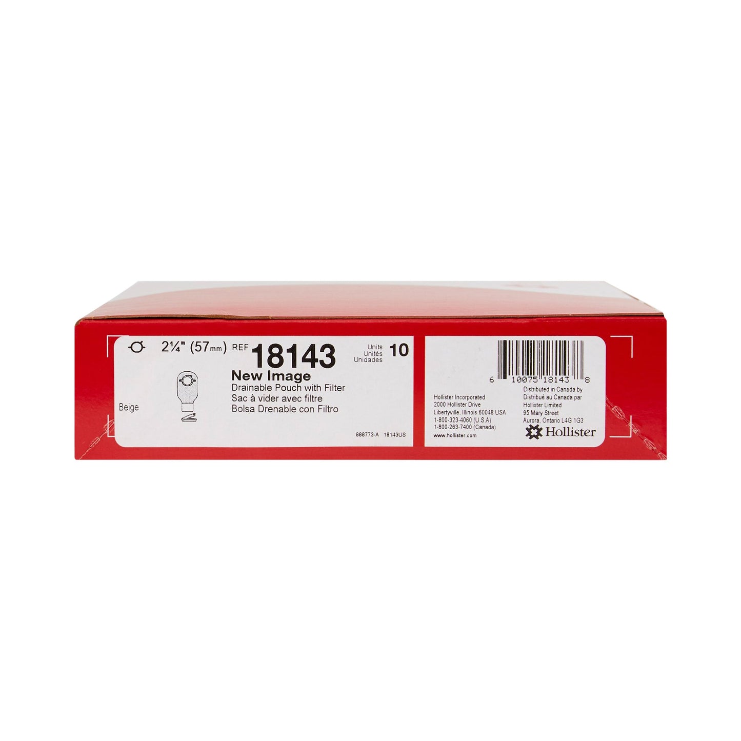 New Image™ 18143 2-Piece Beige Ostomy Pouch, Pre-cut to Fit 57 mm Stomas, Red