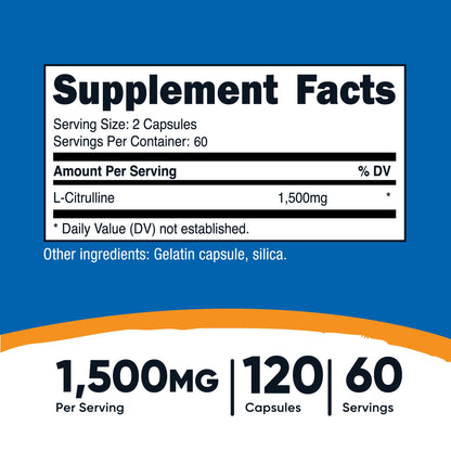 Dietary Supplement nutricost® L-Citrulline 1,500 mg Strength Capsule 120 Per Bottle