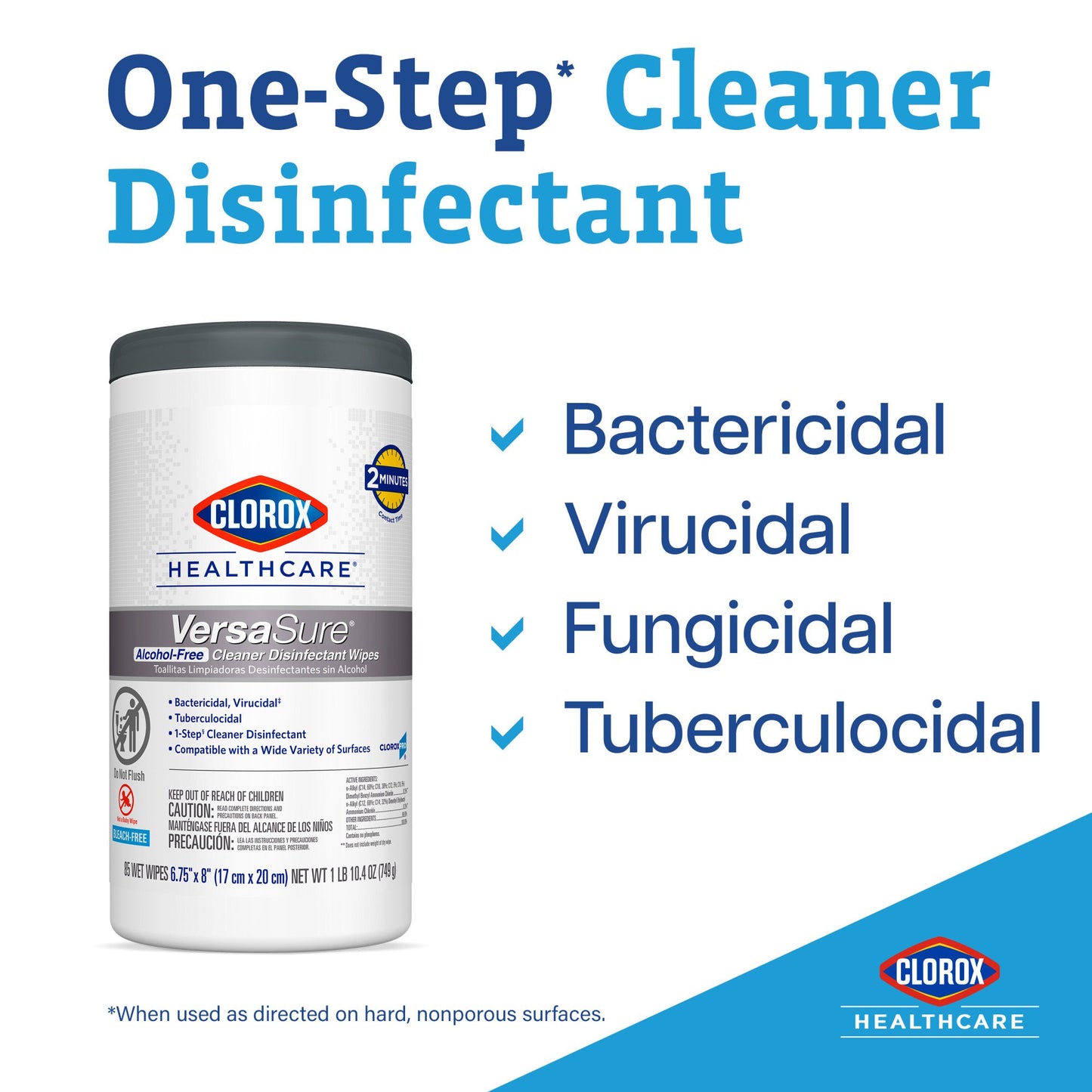 Clorox Healthcare® VersaSure® Cleaner Disinfectant Wipes, Canister