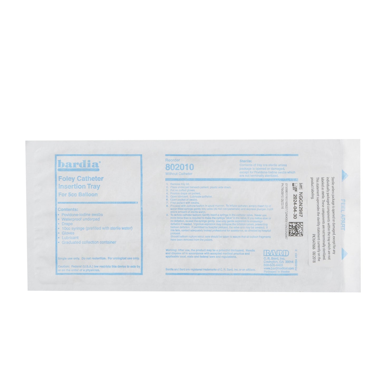 Bardia® Catheter Insertion Tray, 10 cc, Without Bag