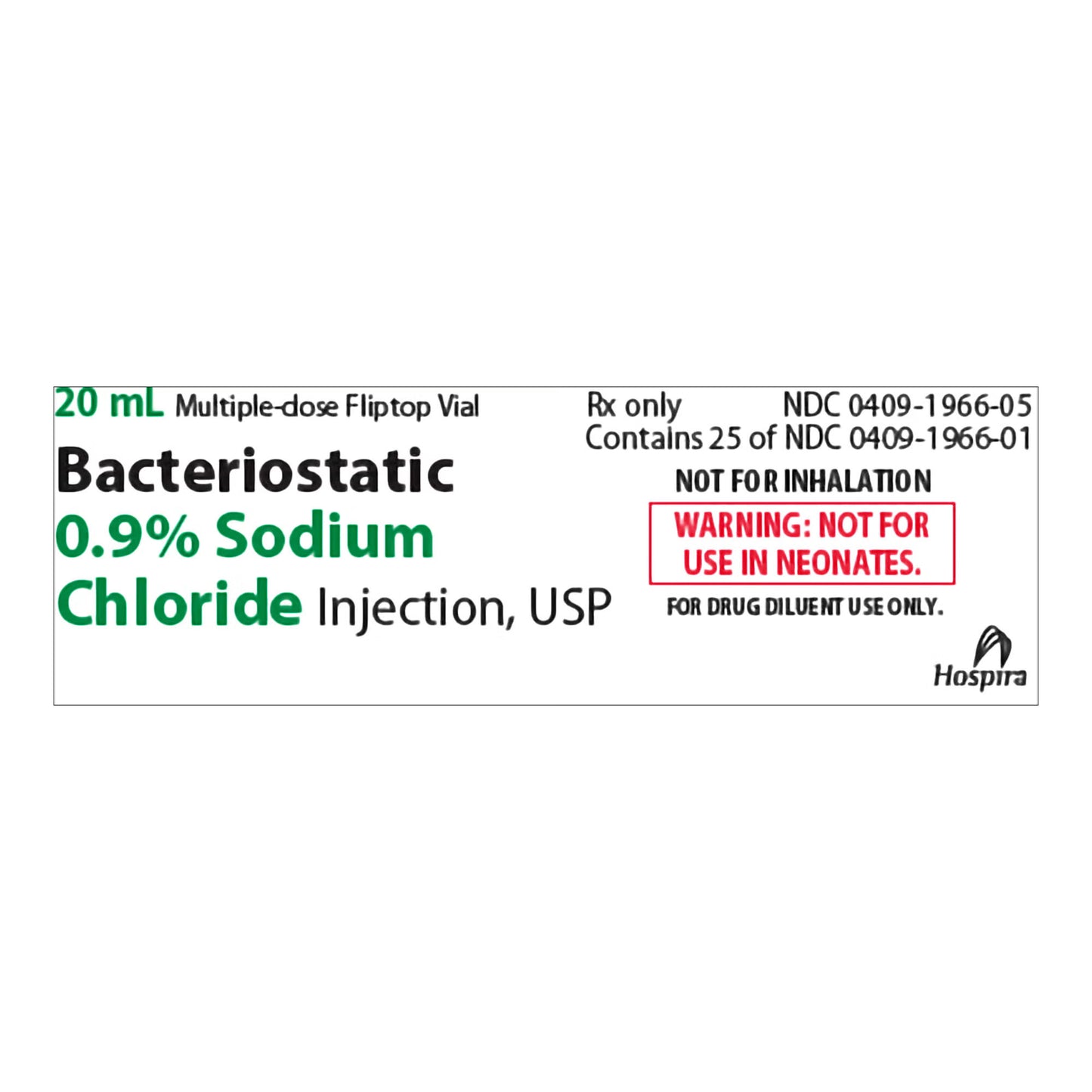 Bacteriostatic Sodium Chloride 0.9% Injection 30 mL 25/Flat 00409196607