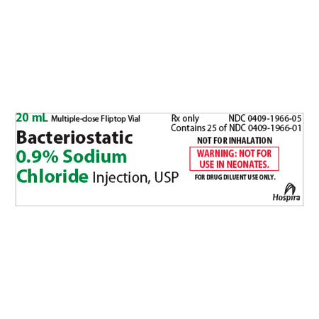 Pfizer 00409196607 Bacteriostatic Sodium Chloride 0.9% Injection 30 mL 25/Flat