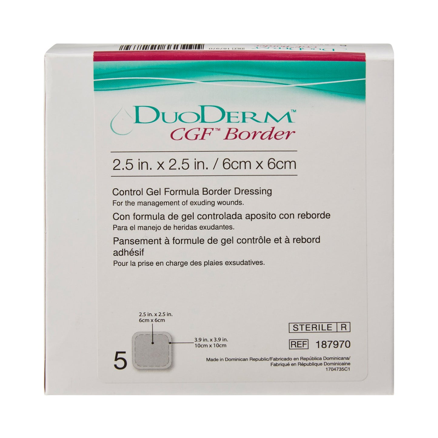 DuoDerm® CGF® Border Hydrocolloid Dressing, 2½ x 2½ Inch