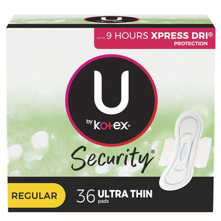 U by Kotex Security Ultra Thin Pads with Wings, Regular Absorbency