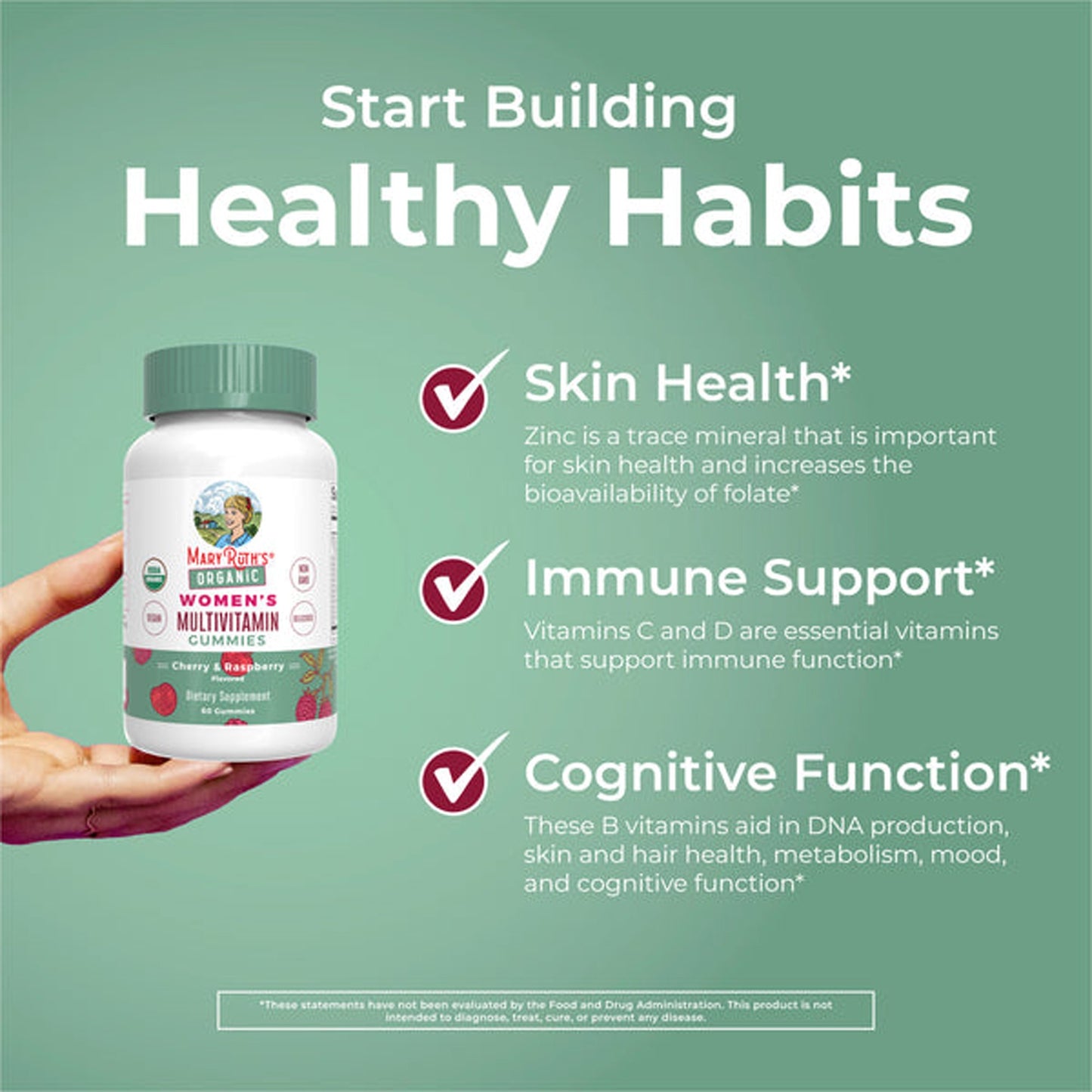 Multivitamin Supplement Mary Ruth's® Organic Women's Vitamin A / C / D / E 450 mcg - 20 mg - 6 mcg - 7 mg Strength Gummie 60 Per Bottle Strawberry Flavor