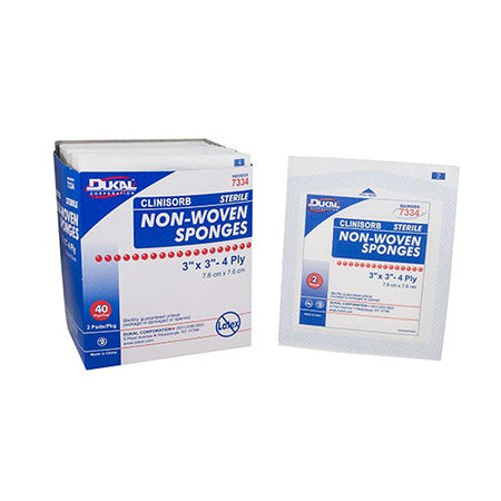 Dukal 7334 Clinisorb Nonwoven Sponge, 3 x 3 Inch, Up to 4 Inch Length, White