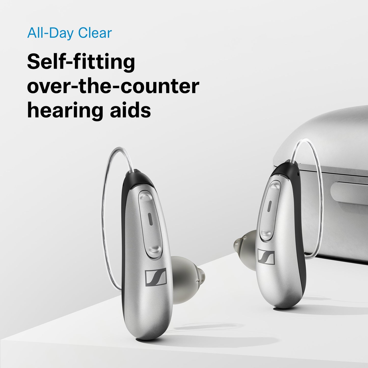 Sennheiser All-Day Clear OTC Hearing Aid, Silver/Black