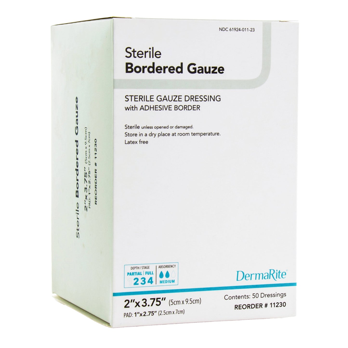DermaRite Gauze Adhesive Dressing, White, Sterile, 2 x 3¾ inch