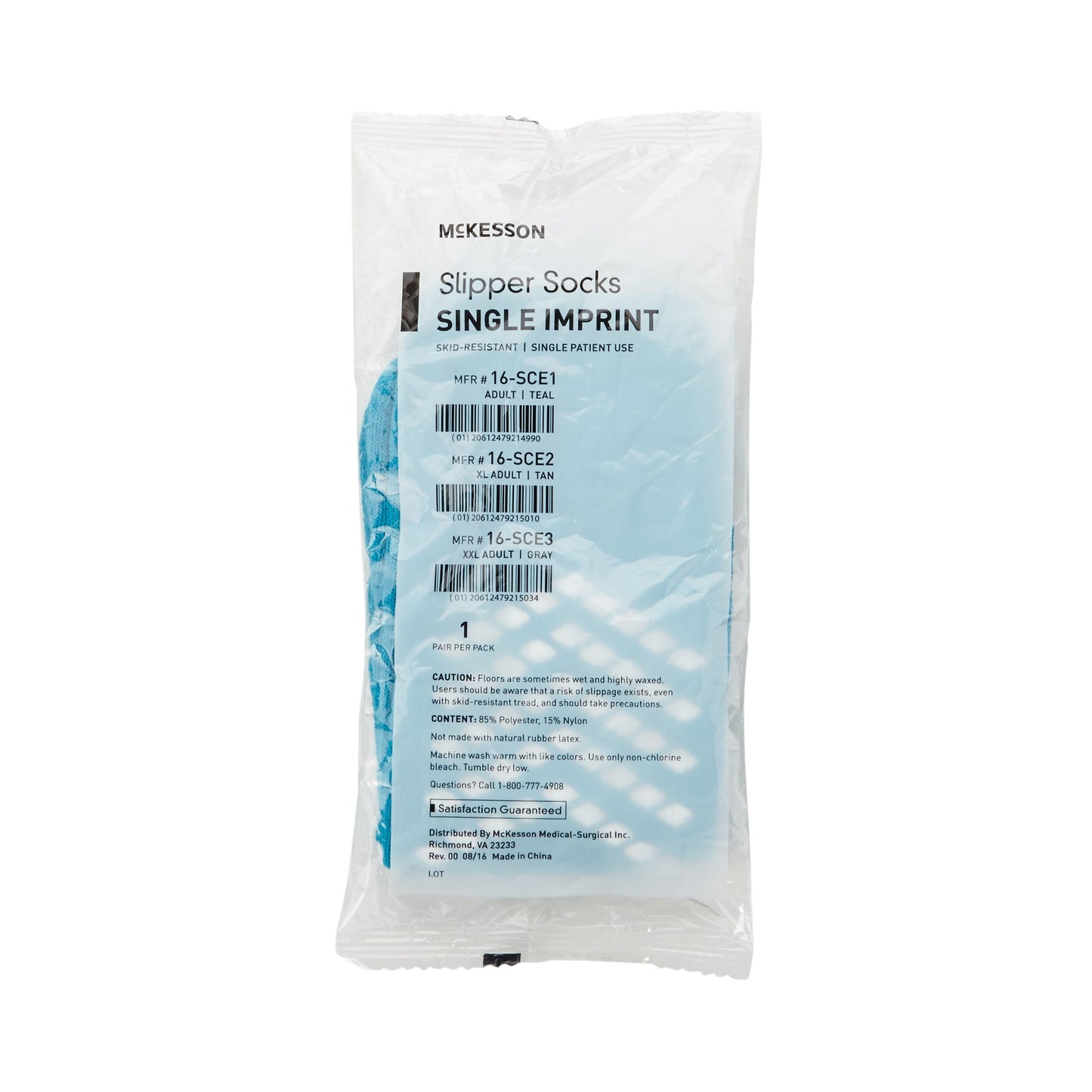 McKesson Single Tread Slipper Socks, Large, Teal