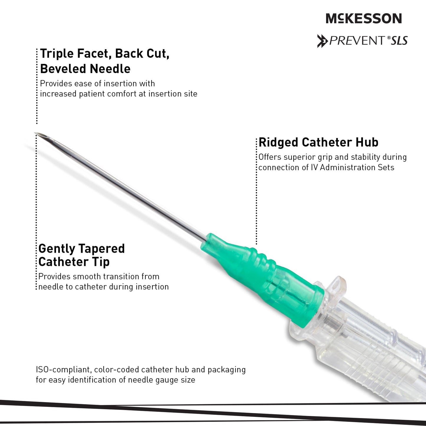 Peripheral IV Catheter Prevent® SLS 18 Gauge 1-1/4 Inch Polyurethane Straight Hub Non Blood Control Sliding Safety