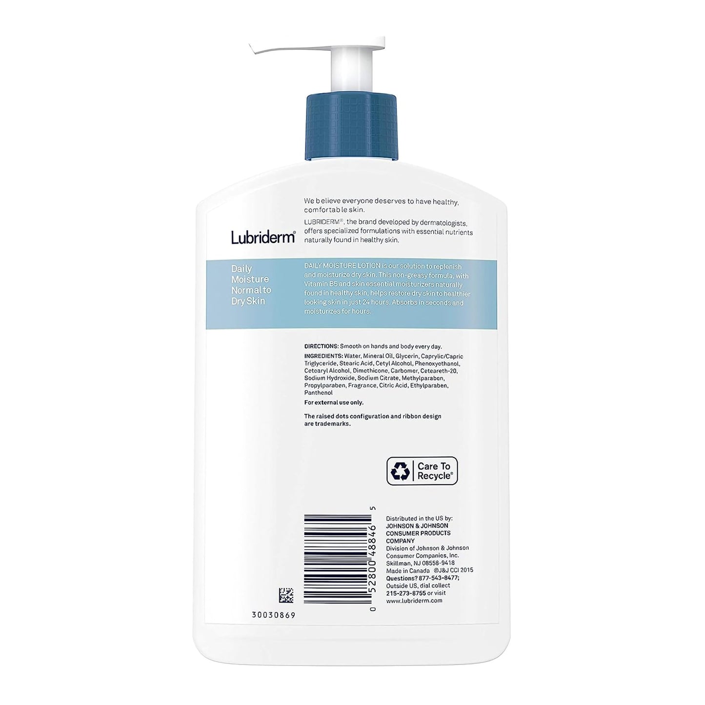 Hand and Body Moisturizer Lubriderm® Daily Moisture 16 oz. Pump Bottle Unscented Lotion
