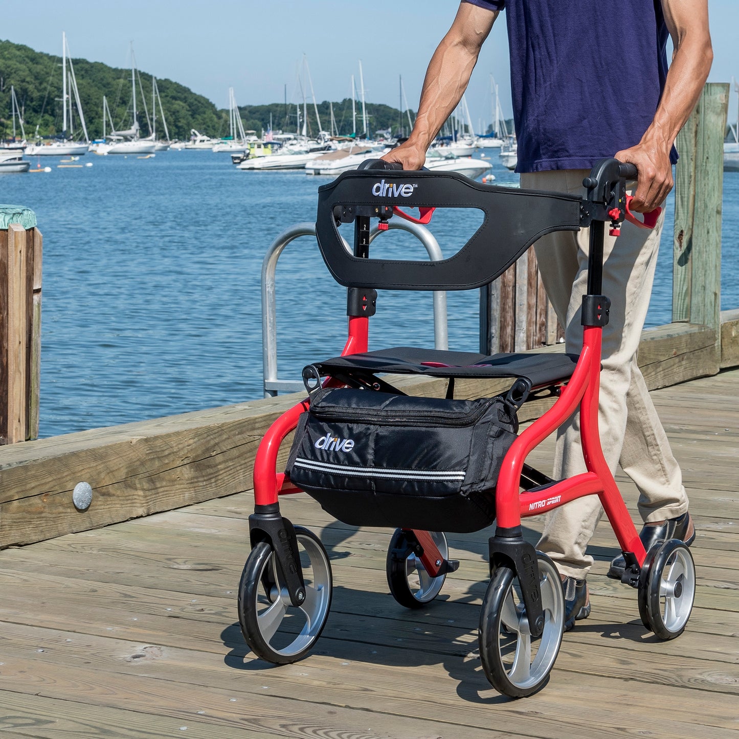 4 Wheel Rollator drive™ Nitro Sprint Red Folding Aluminum Frame