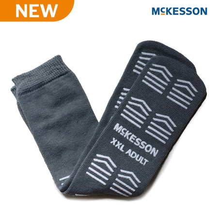 Slipper Socks McKesson Unisex Adult 2X-Large Double Tread Single Patient Use Gray by McKesson Brand product image