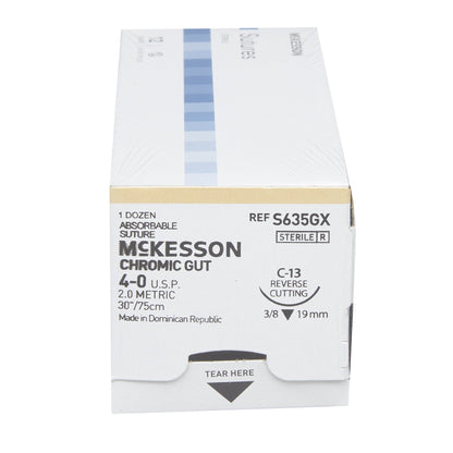 McKesson Chromic Gut Absorbable Suture with C-13 Needle, Size 4-0