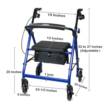 McKesson Folding Aluminum Four-Wheel Rollator, Blue