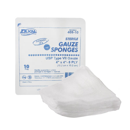 Dukal 408-10 Sterile USP Type VII Gauze Sponge, 4 x 4 Inch, 8-Ply