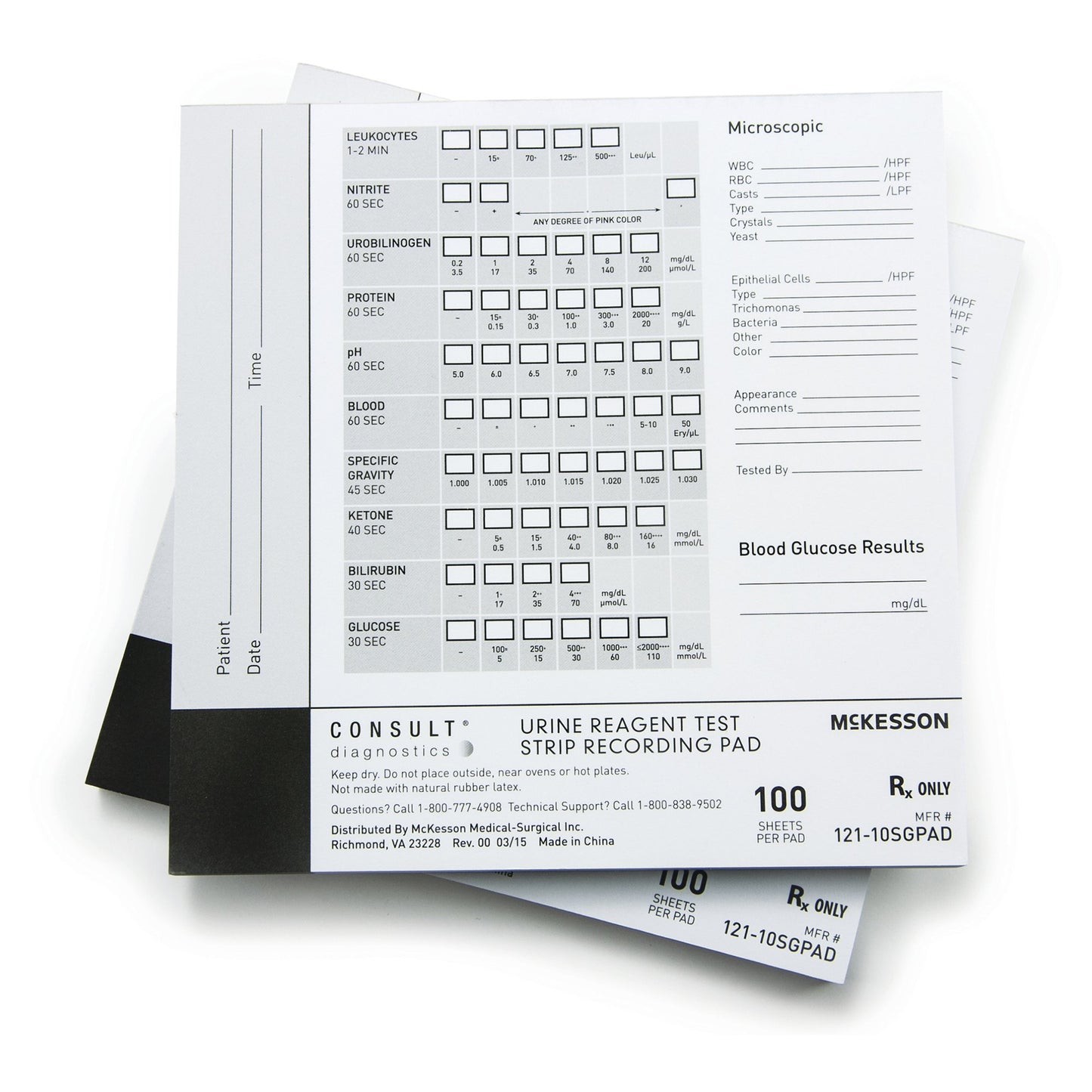 McKesson Consult™ 121-10SGPAD Urine Reagent Test Strip Recording Pad McKesson Consult™ For use with McKesson CONSULT® 10SG Urine Reagent Strips (MFR # 121-10SG)