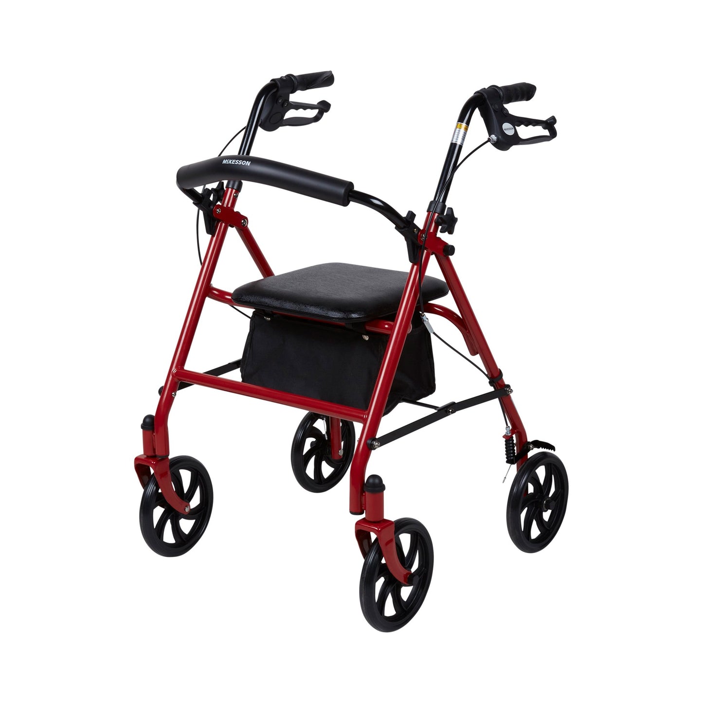McKesson Folding Steel Four-Wheel Rollator, 12-Inch Seat Width, Red