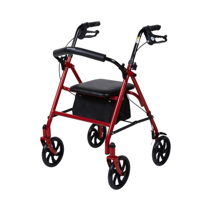 McKesson Folding Steel Four-Wheel Rollator, 12-Inch Seat Width, Red