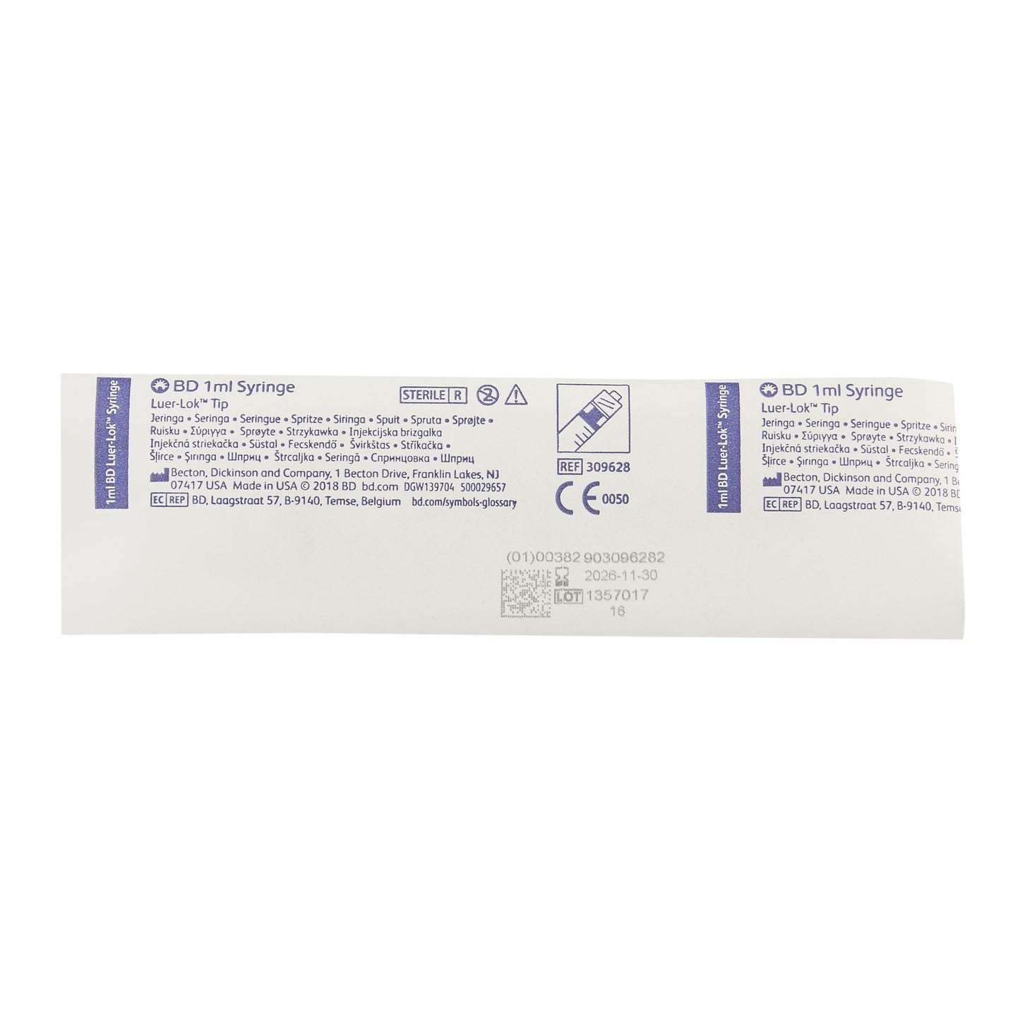 BD 309628 General Purpose Syringe BD Luer-Lok 1 mL Luer Lock Tip Without Safety by BD product image - view 2