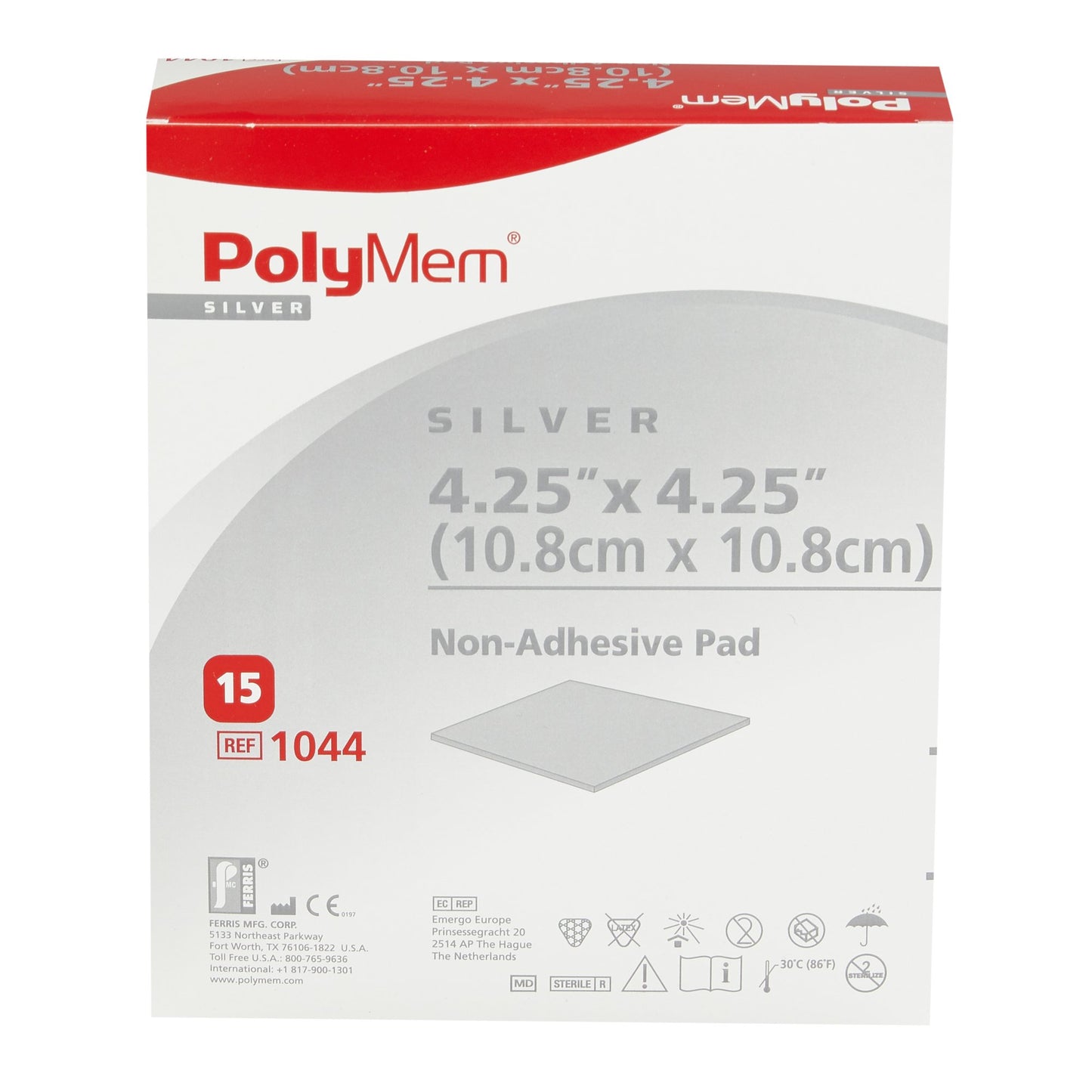 PolyMem® Nonadhesive Silver Foam Dressing, 4 x 4 Inch