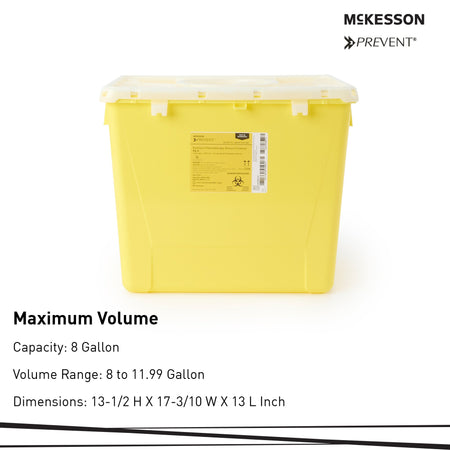 McKesson 2258 Prevent Sharps Container, 8 Gallon, 13-1/2 x 17-3/10 x 13 Inch