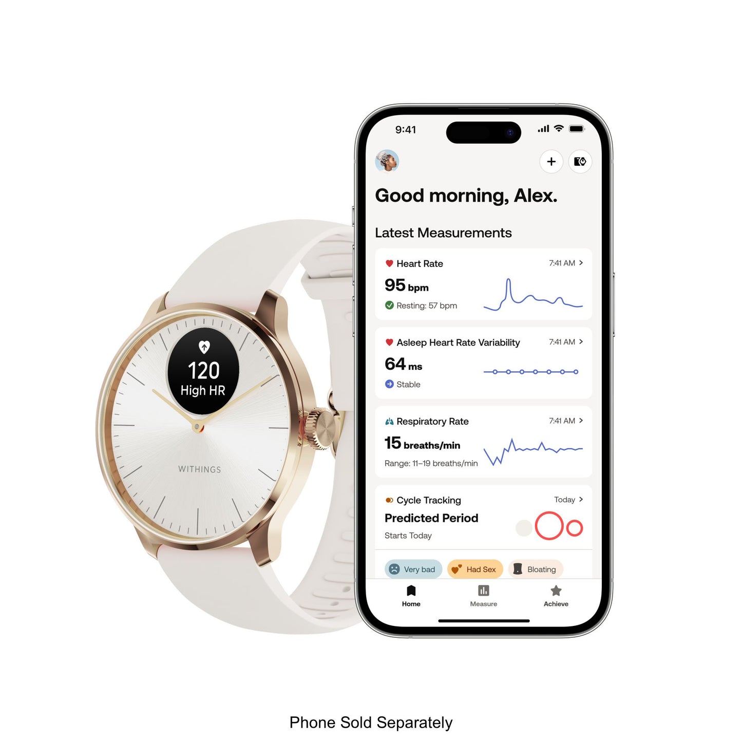 Withings ScanWatch Light Smart Watch, 37mm, Sand