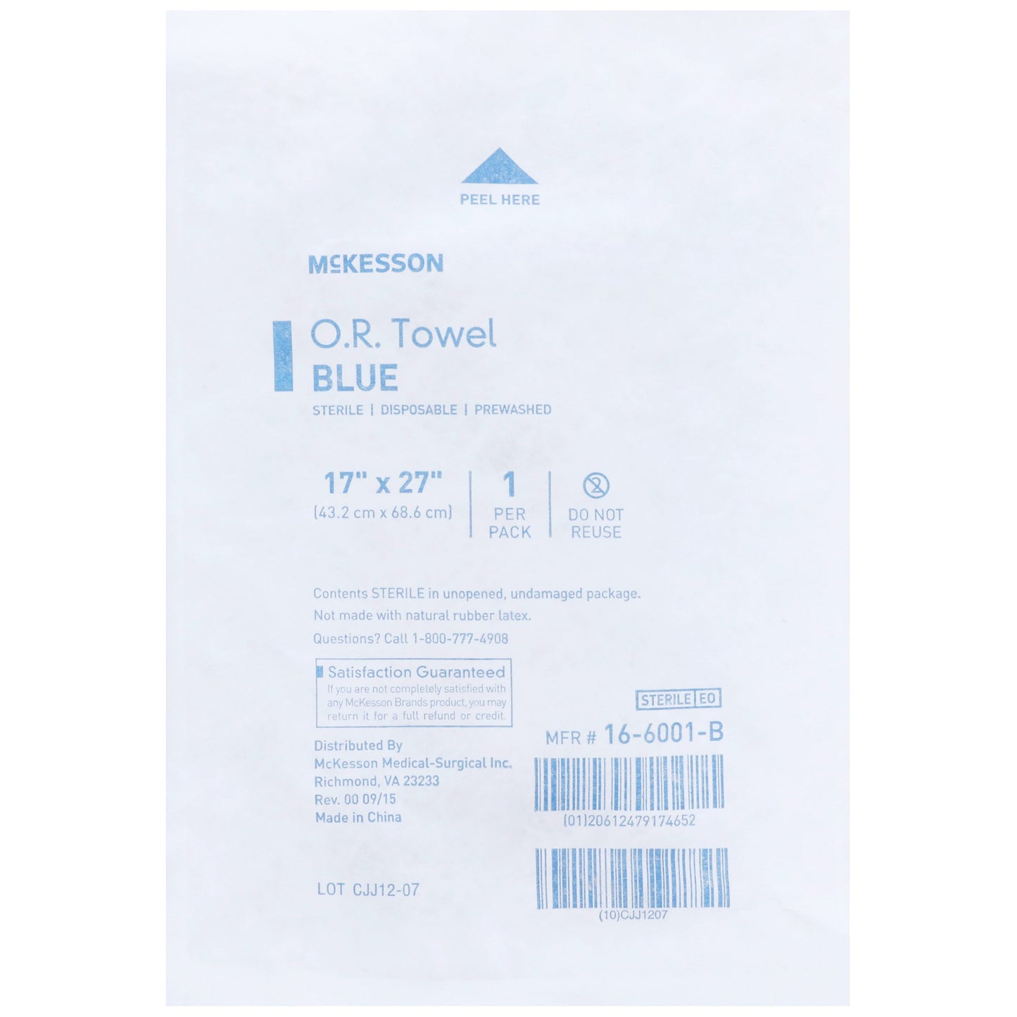 McKesson Sterile Blue O.R. Towel, 17 x 27 Inch