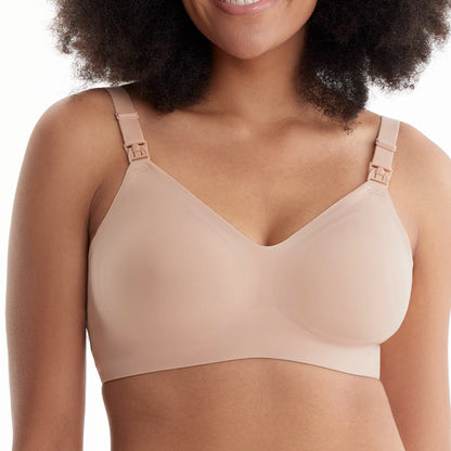 Nursing Bra Momcozy 34 to 36 Inch Chest Medium Beige Back Hook and Eye Closure