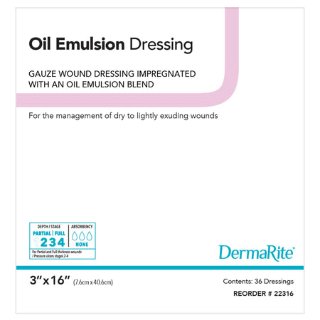 DermaRite 22316 Oil Emulsion Wound Dressing, 3 x 16 Inch