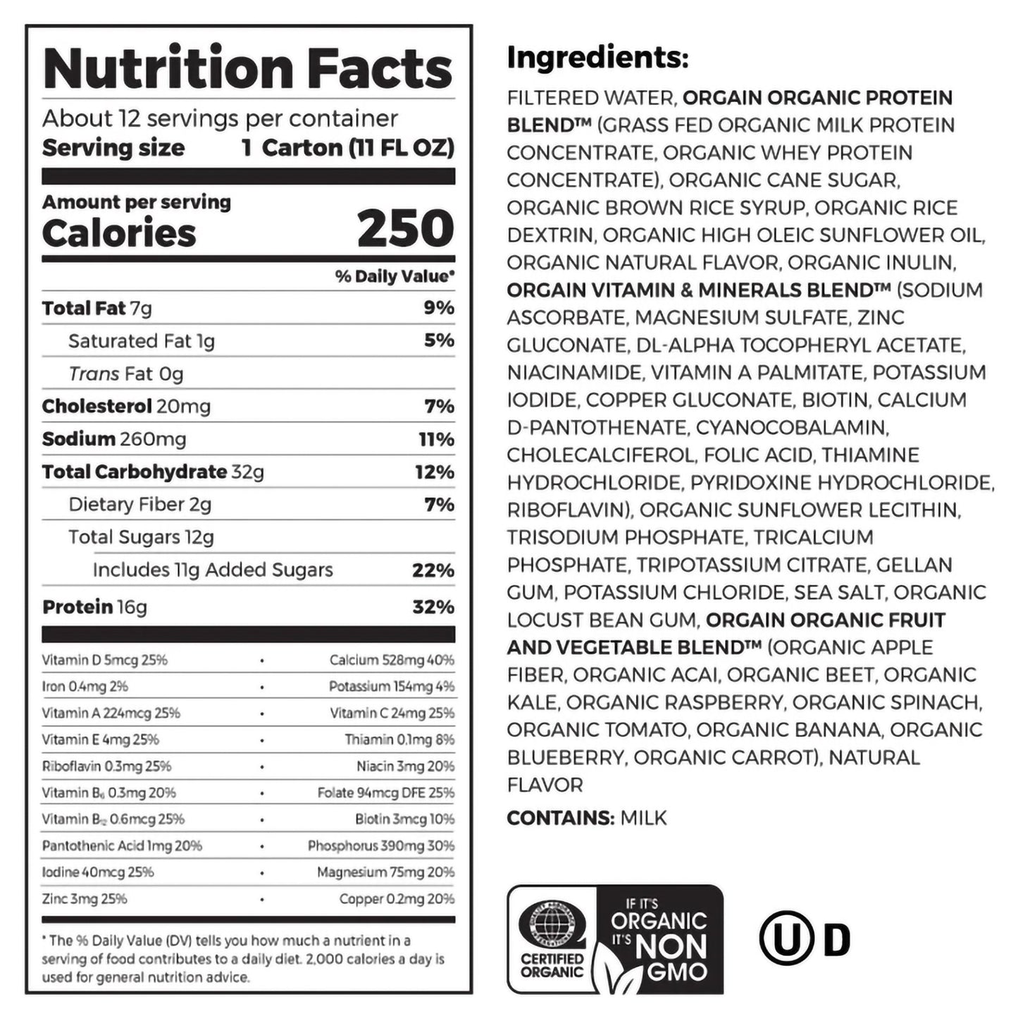 Orgain® Organic Nutrition™ Vanilla Nutritional Shake, 11-ounce carton